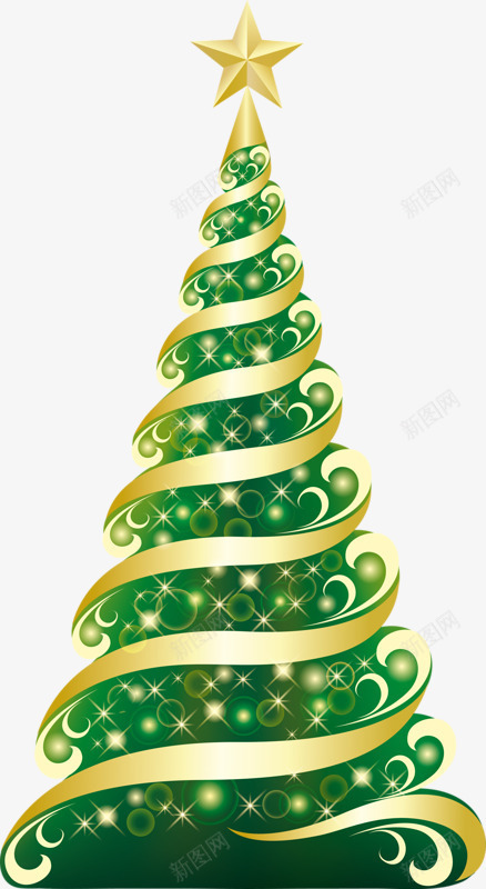 一棵圣诞树png免抠素材_新图网 https://ixintu.com 好看 手绘 星星 绿色