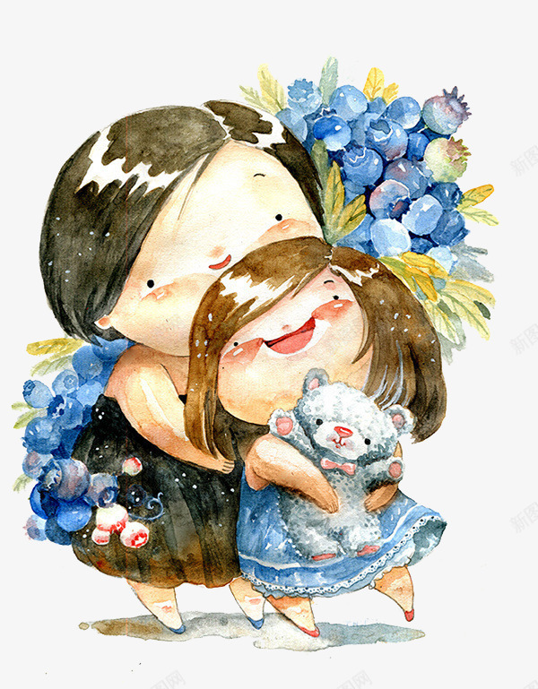 卡通蓝莓和母女png免抠素材_新图网 https://ixintu.com 依靠 拥抱 母女 蓝莓