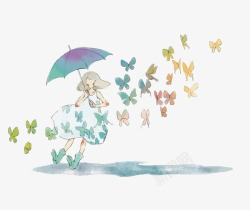 撑伞少女和蝴蝶素材