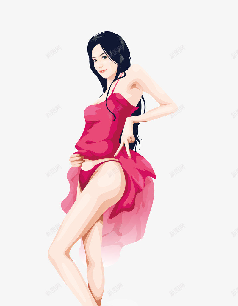 性感美女矢量图ai免抠素材_新图网 https://ixintu.com 卡通 性感美女 简笔画 红色 线稿 矢量图