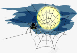 蜘蛛矢量卡通手绘月下蜘蛛丝网高清图片