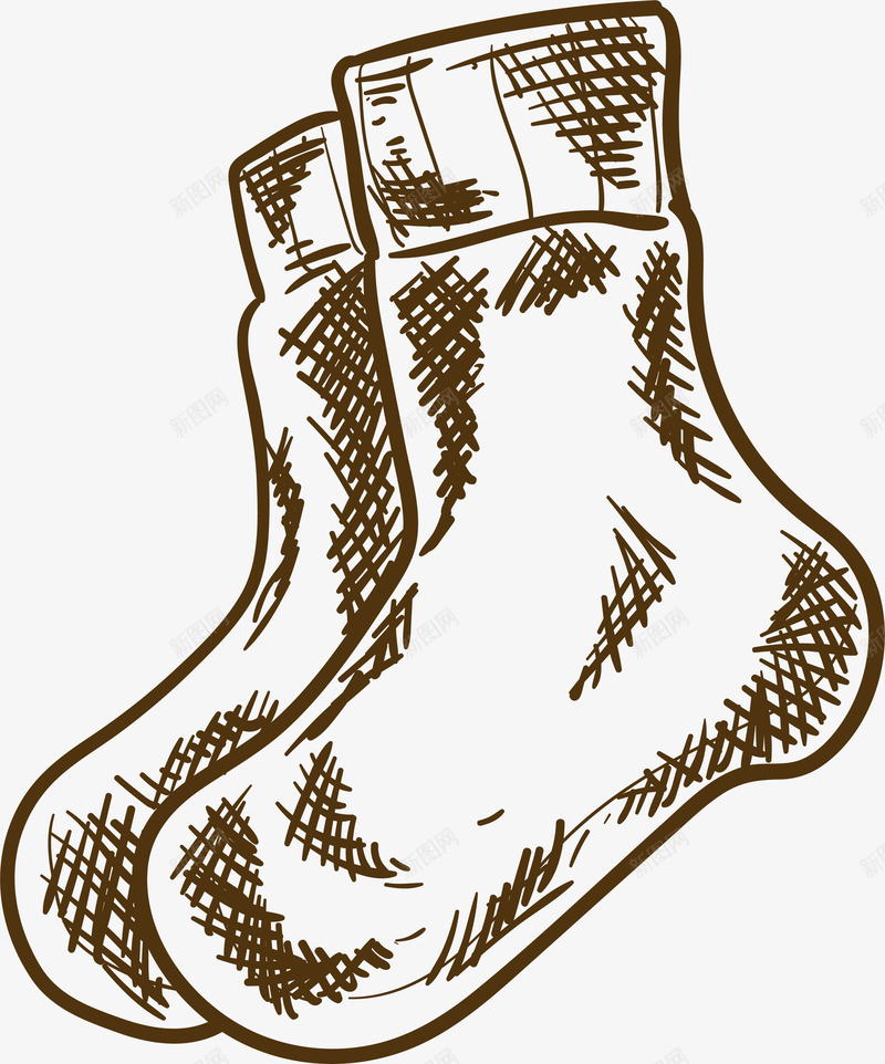 一双袜子素描简图png免抠素材_新图网 https://ixintu.com 保暖 手绘图 棉袜 简图 素描画 袜子 长筒袜