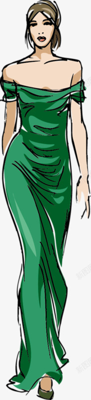 绿色抹胸长裙女郎素材