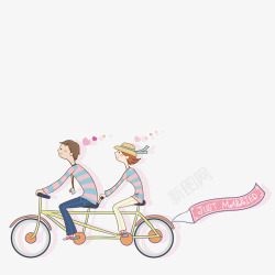 骑着双人自行车的情侣矢量图素材