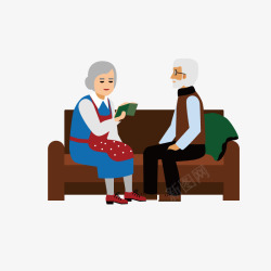 矢量老人读书在沙发上坐着的老人高清图片