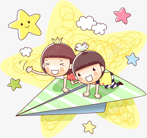 纸飞机上的两个小孩png免抠素材_新图网 https://ixintu.com 两个 小孩 纸飞机