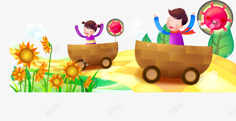 坐在木船里的孩子png免抠素材_新图网 https://ixintu.com 孩子 插画 木船 游玩 花草