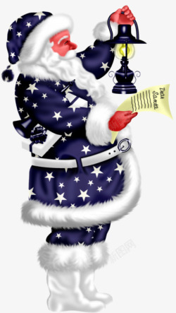 卡通手拿煤油灯的紫衣圣诞老人素材
