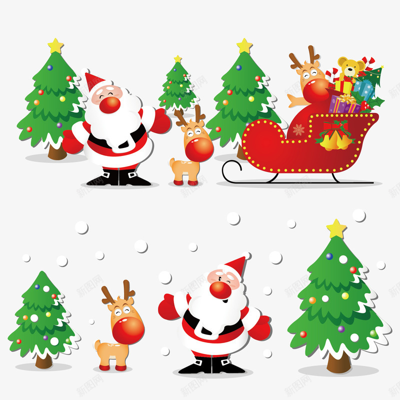 圣诞老人装饰元素png免抠素材_新图网 https://ixintu.com 圣诞树 圣诞老人 装饰元素 雪人