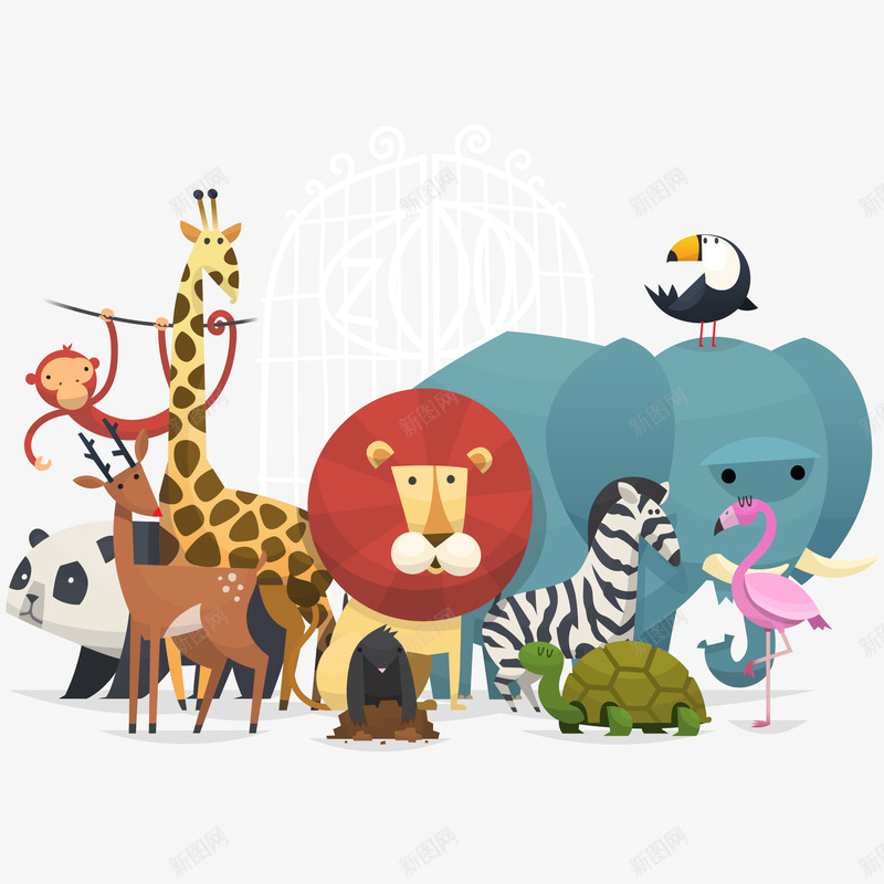 一群动物插画矢量图ai免抠素材_新图网 https://ixintu.com Q版大象 一群动物矢量插画 世界动物日 免抠PNG 动物园 大象 熊猫 狮子 矢量图 重叠的动物 野生动物