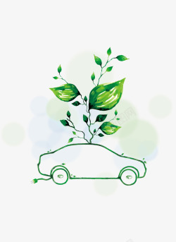 手绘绿色环保汽车素材