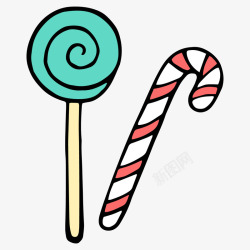 圣诞节拐棍糖两根手绘的美味糖果矢量图高清图片