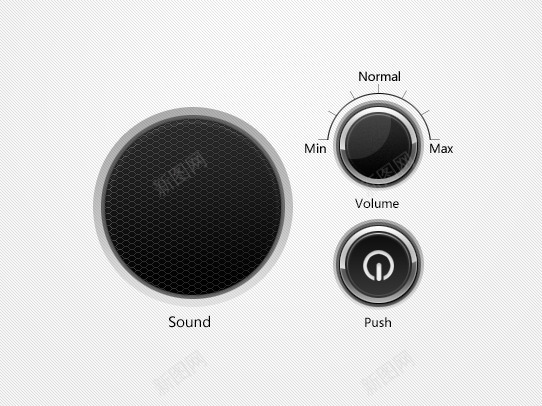 按钮音响元素PSDpng免抠素材_新图网 https://ixintu.com PSD素材 关机 喇叭 开关 按钮 旋钮 隔音板 音响