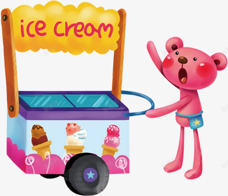 卡通贩卖车png免抠素材_新图网 https://ixintu.com PNG 免费 免费下载 冰淇淋 动物 卡通 推车