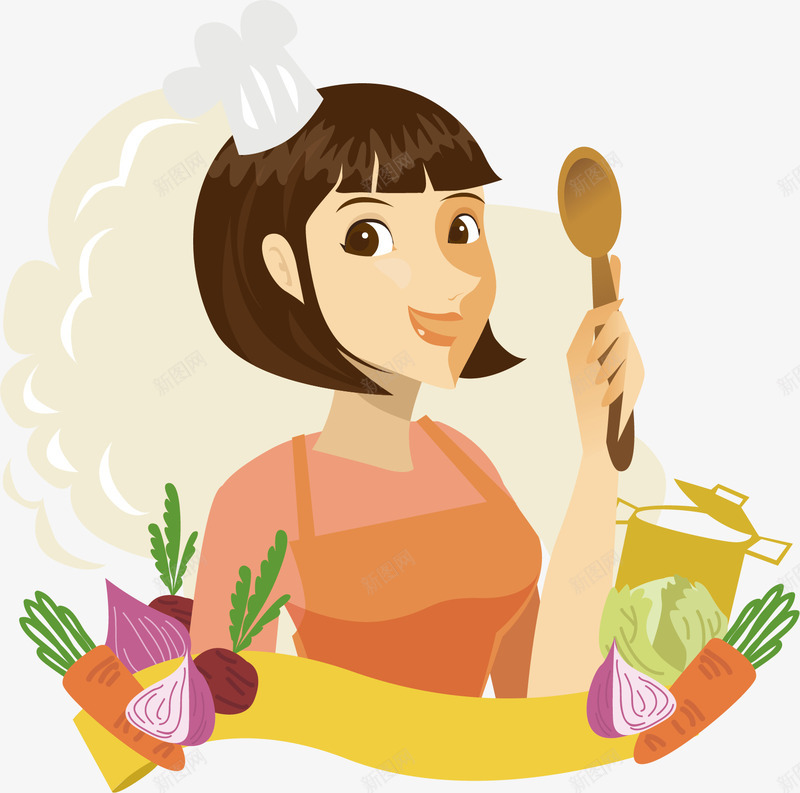 美女厨师png免抠素材_新图网 https://ixintu.com 厨娘 厨师 围裙 帽子 烹调 素食者 美女厨娘 蔬菜