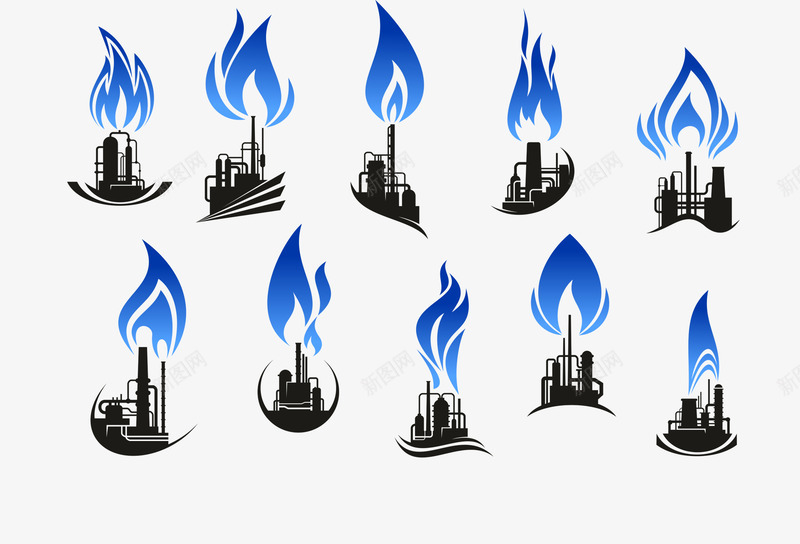 10款石油炼制工业标志图标psd_新图网 https://ixintu.com png素材 图标 工业 火焰 石油炼制 蓝色