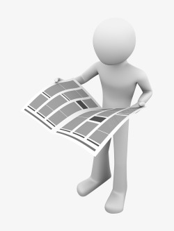 商务黑背景3d小人图标3D素描看报纸的小人高清图片