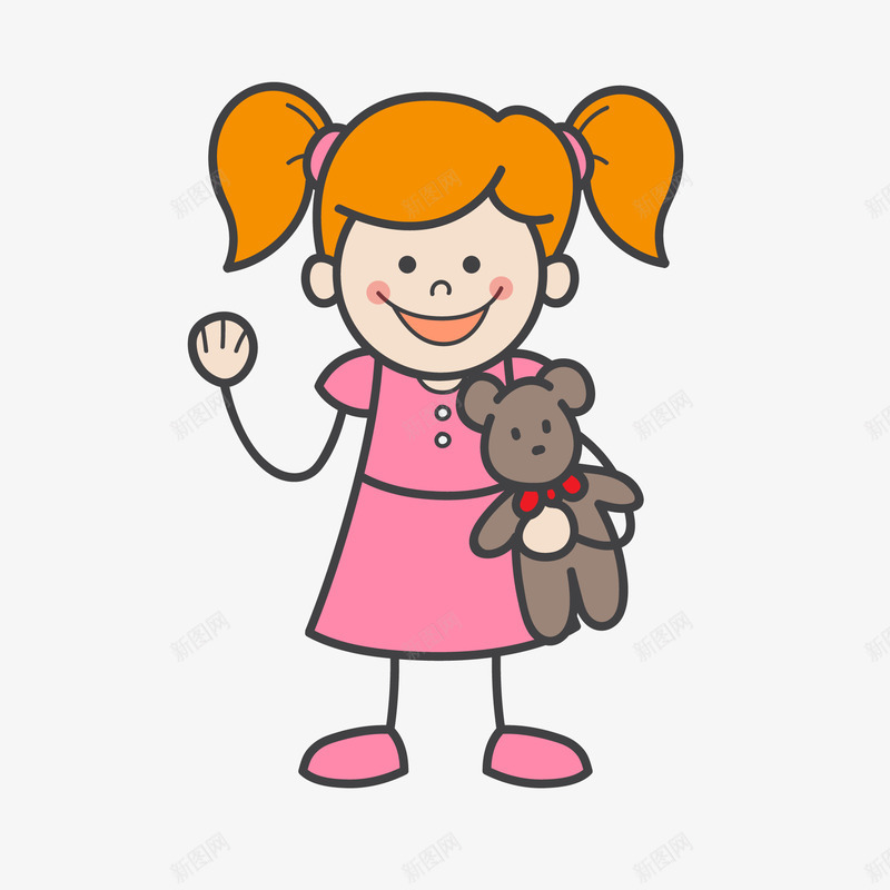 卡通手绘拿着洋娃娃的女孩矢量图ai免抠素材_新图网 https://ixintu.com 人物设计 卡通 女孩 小熊 手绘 洋娃娃 矢量图