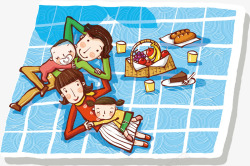 四口野餐卡通家庭野餐元素高清图片