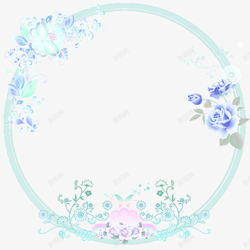 清新蓝色花朵圆形边框png免抠素材_新图网 https://ixintu.com 圆框 小清新 花朵 蓝色 边框