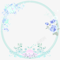 蓝色花朵文档框清新蓝色花朵圆形边框高清图片