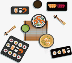 日式双人寿司套餐手绘矢量图素材