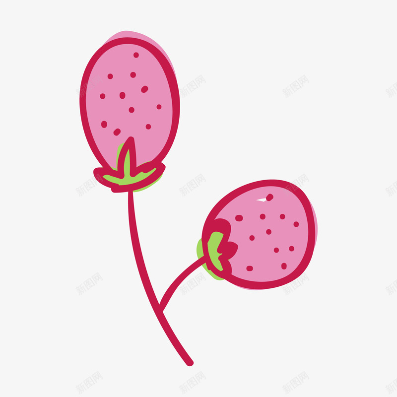 枝干上的草莓手绘图png免抠素材_新图网 https://ixintu.com 叶子 枝干 桔梗 水果 粉色草莓 美味的 草莓