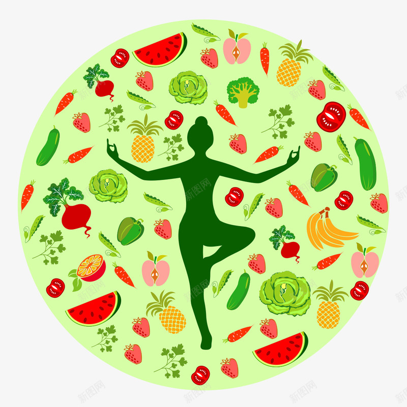 膳食健康png免抠素材_新图网 https://ixintu.com 人体 健康 扁平化 效果图 膳食矢量素材 艺术 蔬菜水果 设计