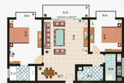 两室一厅立体图房屋户型图高清图片