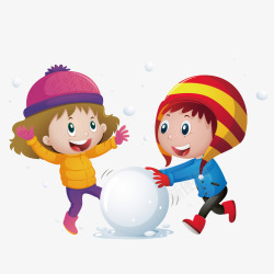 冬天的孩子滚雪球矢量图高清图片