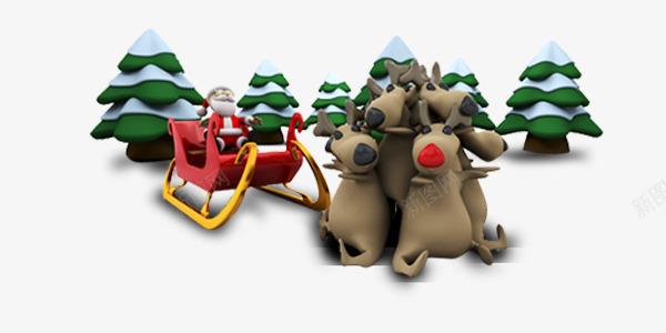卡通圣诞老人场景png免抠素材_新图网 https://ixintu.com 卡通 圣诞 圣诞树 圣诞老人 麋鹿