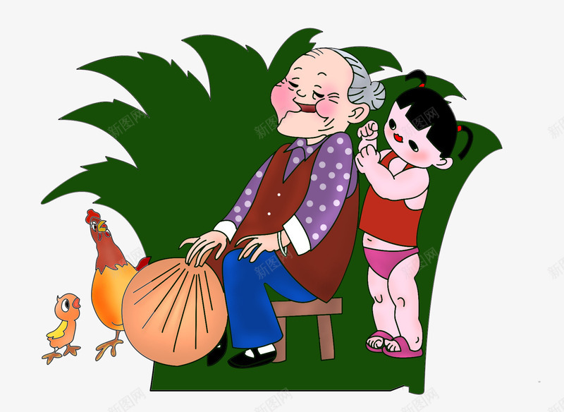 手绘人物png免抠素材_新图网 https://ixintu.com 人物 孝顺孩子 孝顺老人 手绘