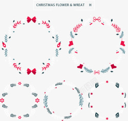 6款可爱圣诞标签蝴蝶结树叶花环矢量图高清图片