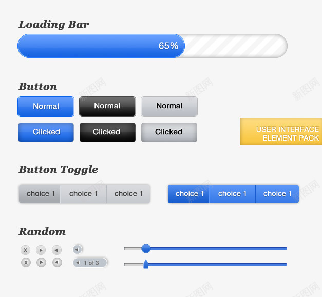 一组网页常用元素png免抠素材_新图网 https://ixintu.com 常用元素 按钮 网页 进度条