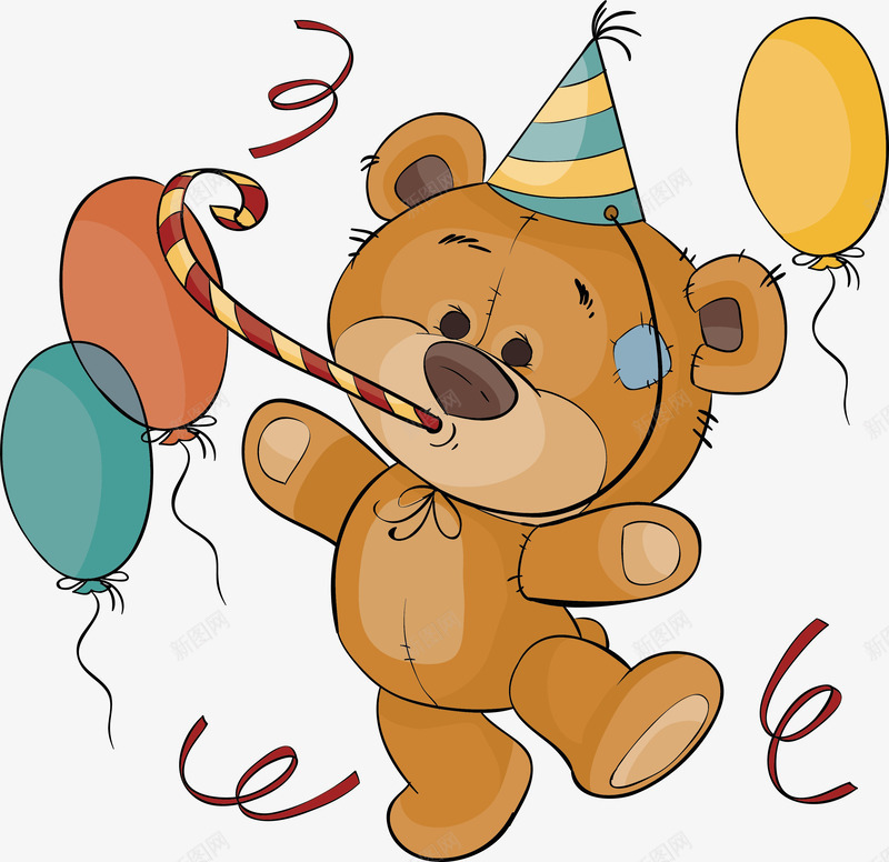 狂欢派对上的小熊png免抠素材_新图网 https://ixintu.com 可爱小熊 开派对 气球 狂欢派对 狂欢继续 矢量png