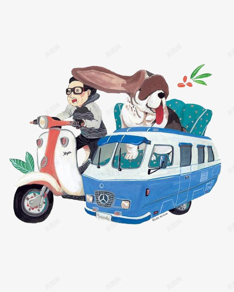 开车去旅游png免抠素材_新图网 https://ixintu.com 卡通 小狗 插画 摩托车 旅游 汽车
