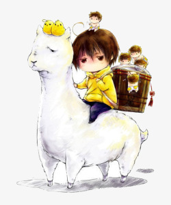 骑扫帚的小男孩手绘卡通小男孩骑羊驼高清图片