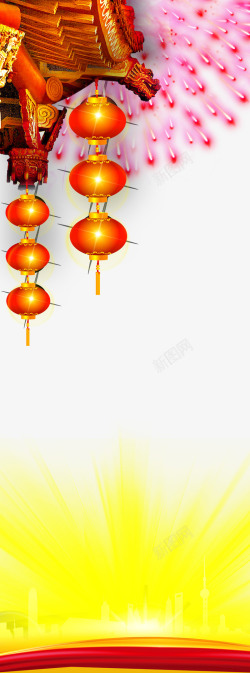 元宵节烟花中国风红色灯笼烟花元宵节背景高清图片