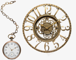复古钟表复古怀表和齿轮金属镂刻挂钟高清图片