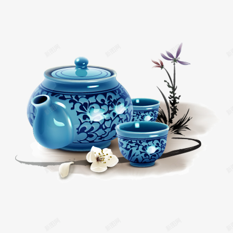 青花瓷茶具png免抠素材_新图网 https://ixintu.com 客厅茶具 茶具 青花 青花瓷茶具