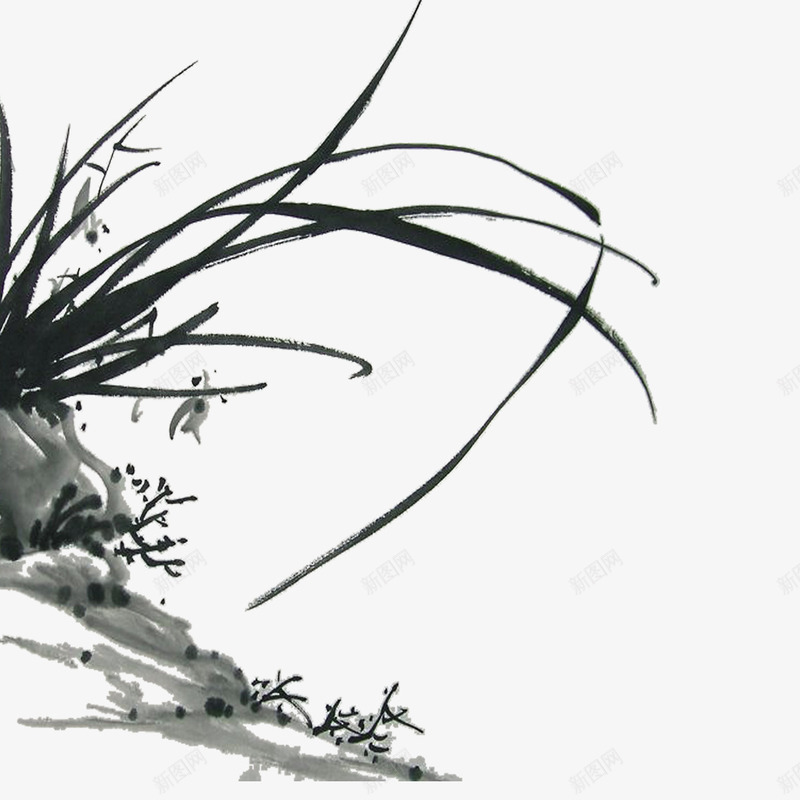 水墨花草png免抠素材_新图网 https://ixintu.com 水墨 花草 黑色