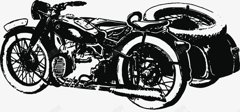 三轮复古摩托手绘矢量图图标eps_新图网 https://ixintu.com 三轮车 创意 复古 线条 绘画 黑白 黑色 矢量图