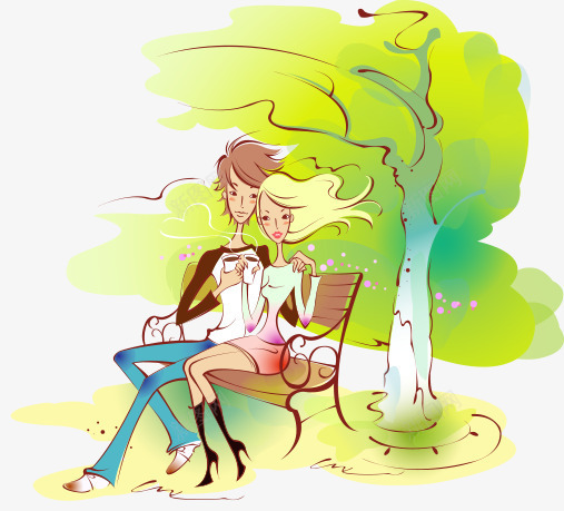 大树下的情侣png免抠素材_新图网 https://ixintu.com 卡通 情人节 手绘 拥抱情侣 约会 绿树