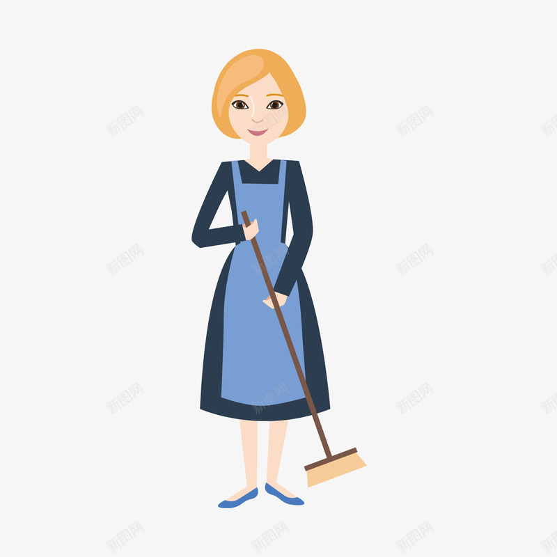 拿着扫把的卡通女人png免抠素材_新图网 https://ixintu.com 人物 保姆 围裙 女人 打扫卫生 扫把 漂亮的