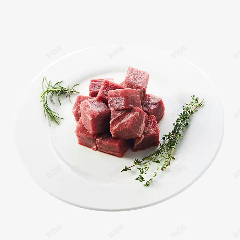 一盘牛肉块png免抠素材_新图网 https://ixintu.com 新鲜牛肉 牛腩 盘子 肉块 菜叶 食材