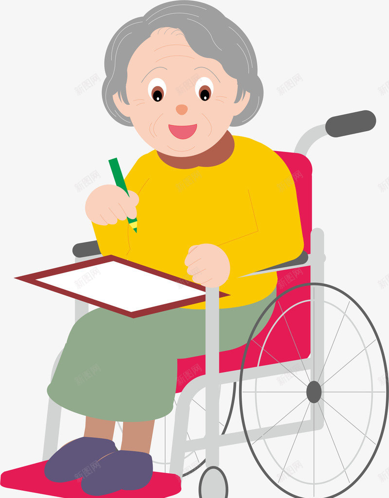 画画的人png免抠素材_新图网 https://ixintu.com 坐轮椅的老人 画笔 空巢老人 老奶奶 老婆婆卡通 轮椅