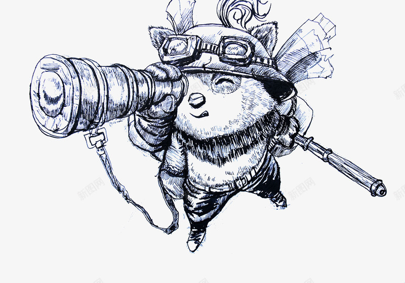铅笔画动物png免抠素材_新图网 https://ixintu.com 小浣熊 手绘动物 望远镜 背景装饰 铅笔画