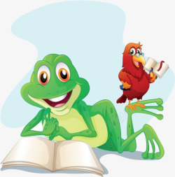 卡通青蛙看书素材