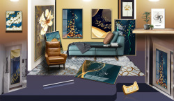 现代轻奢风格卧室床头横幅晶瓷画高清图片
