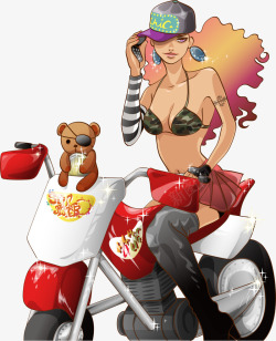 手绘骑摩托车的性感美女矢量图素材